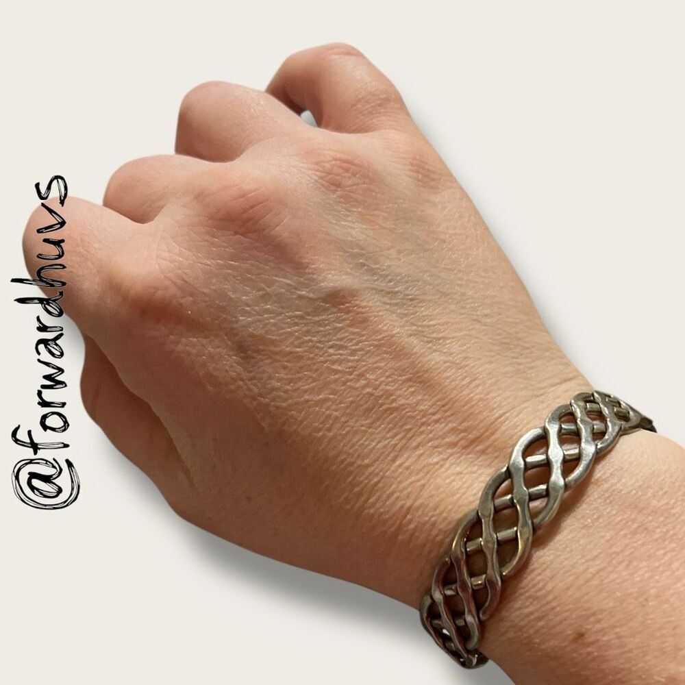 Sterling Silver Braided Cuff Bracelet – 30.07g – Sculptural Weave – Artisan Craf